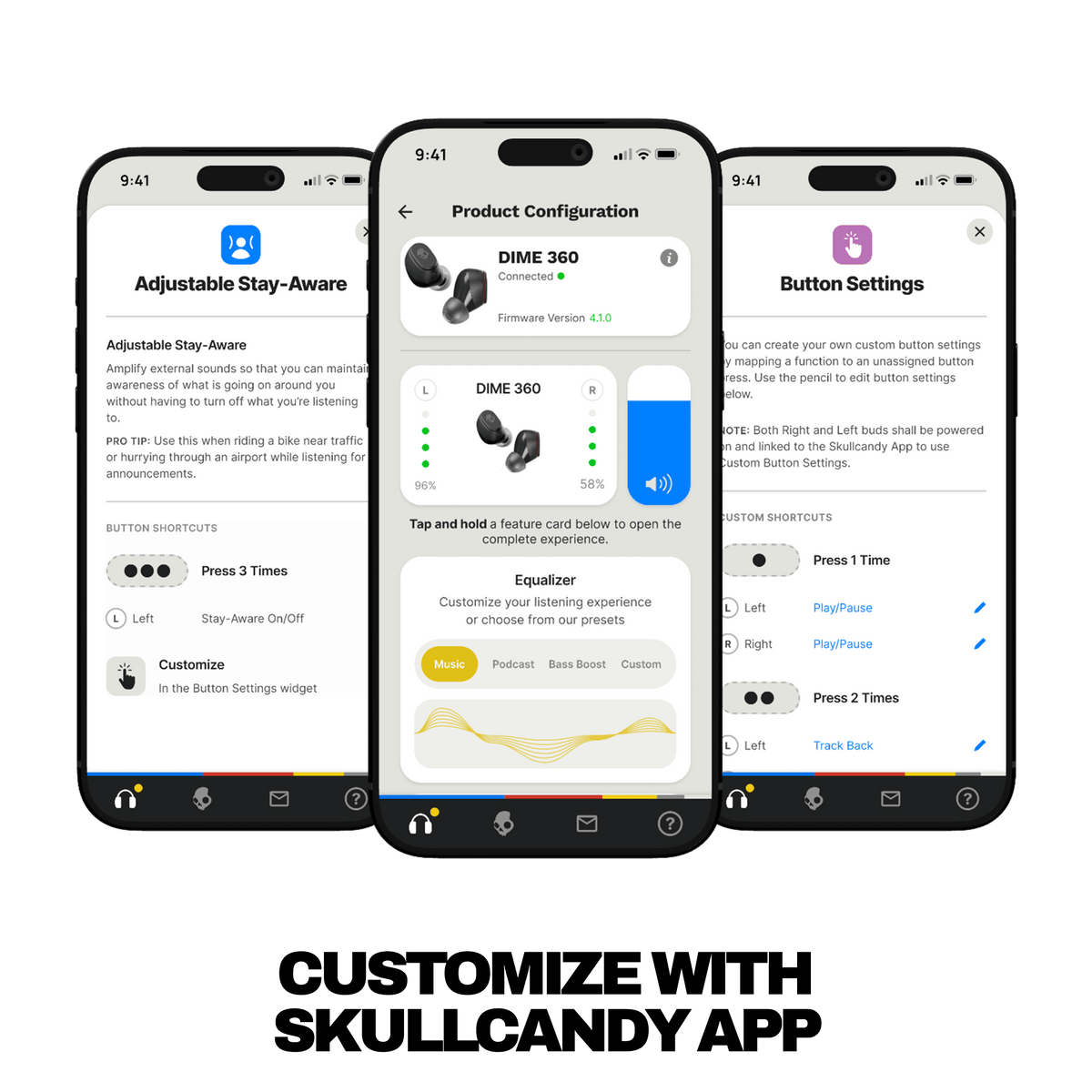 Three smartphone screens displaying different app interfaces on a black background | Bone