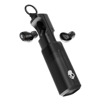 Black wireless earbuds with charging case on a transparent background | True Black