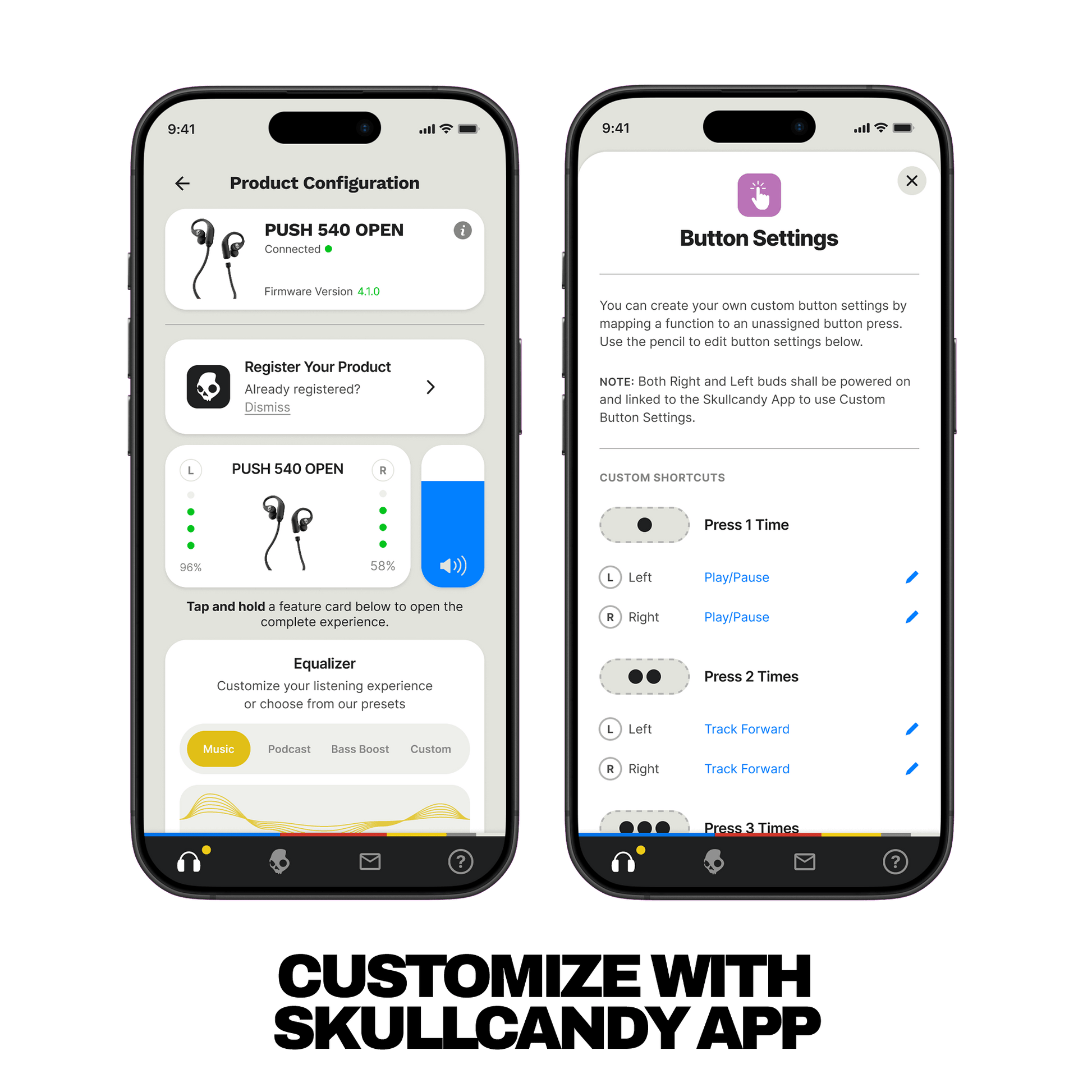 Skullcandy Push 540 Open wireless open-ear headphones with Skullcandy App support for custom button settings and personalized EQ control | Plasma