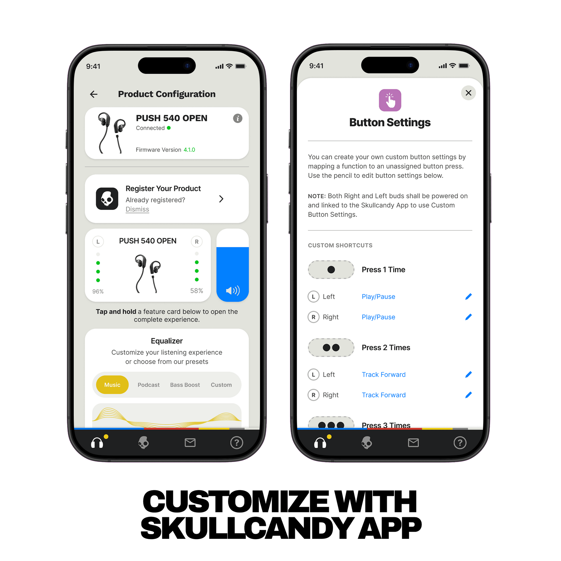 Skullcandy Push 540 Open wireless open-ear headphones with Skullcandy App support for custom button settings and personalized EQ control | True Black