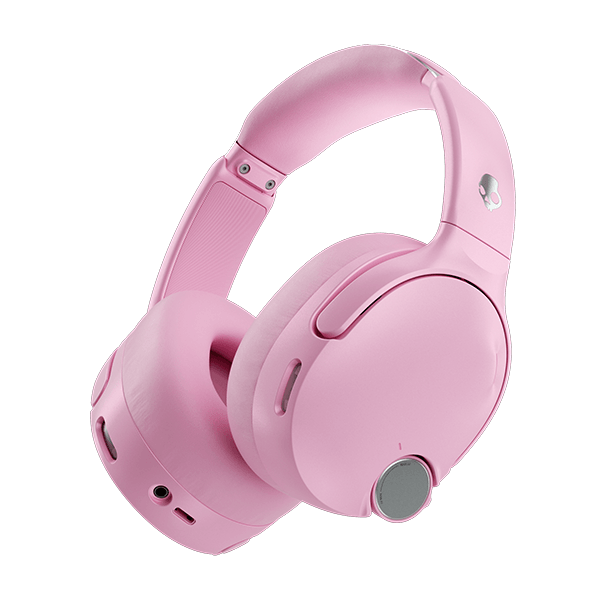 Pink over-ear Skullcandy Crusher 1080 ANC headphones on a black background | Candy