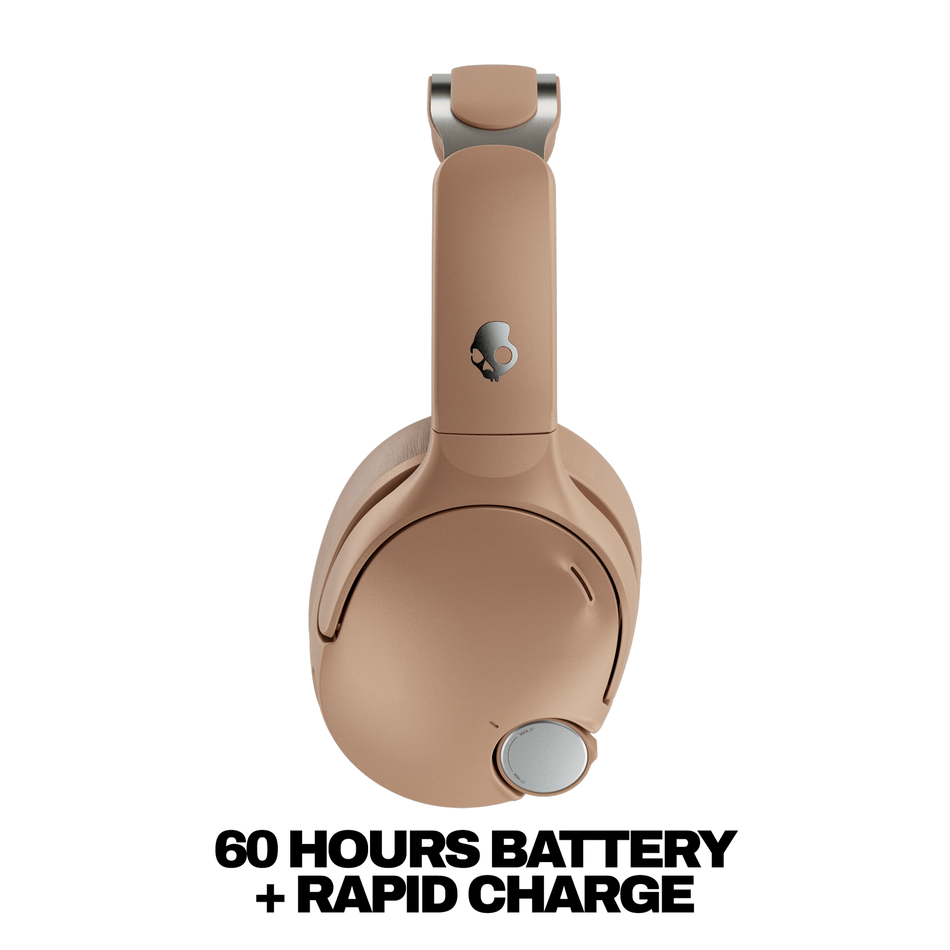 Beige headphones with a brand logo on a black background | Primer