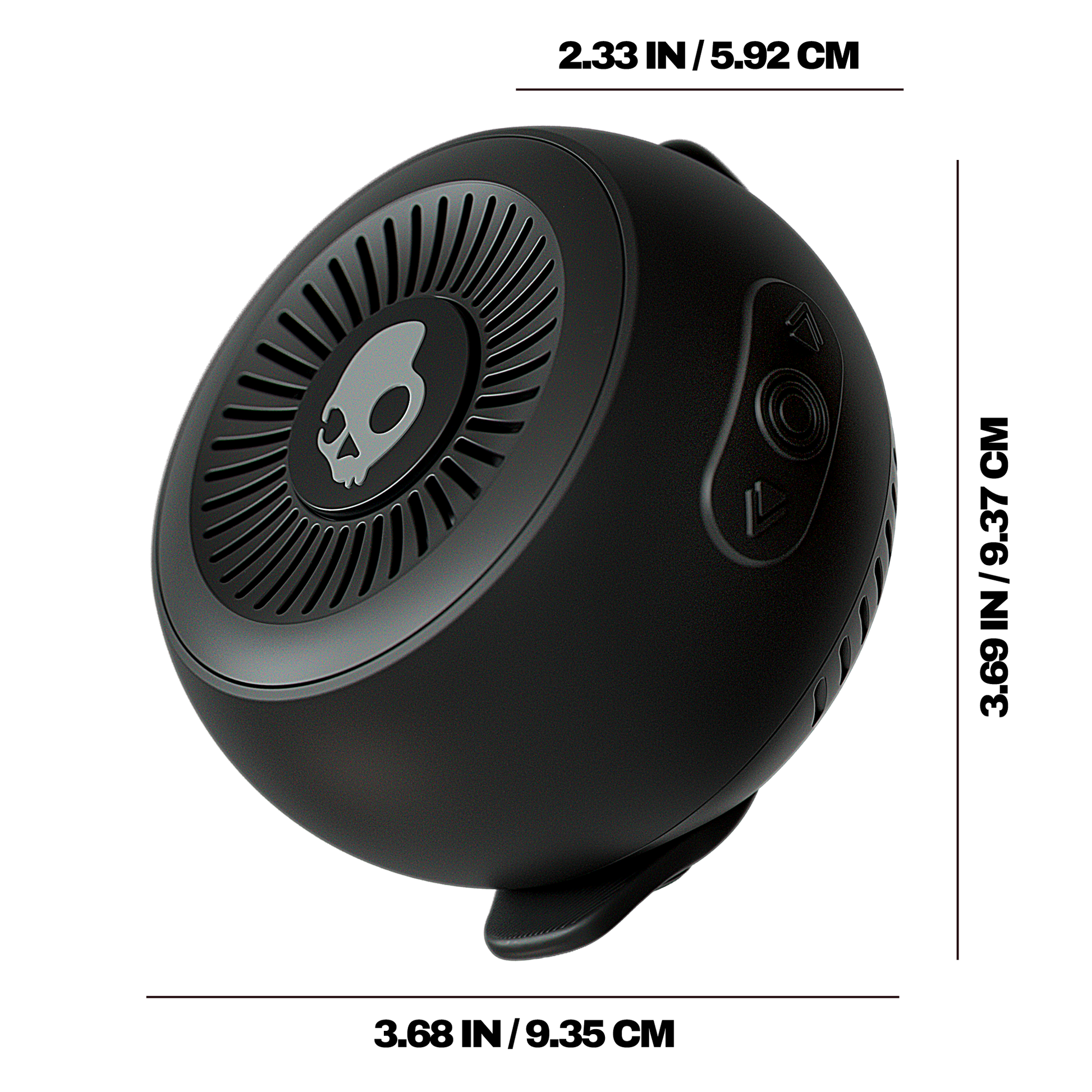 Black speaker with dimensions indicated on a white background | Plasma
