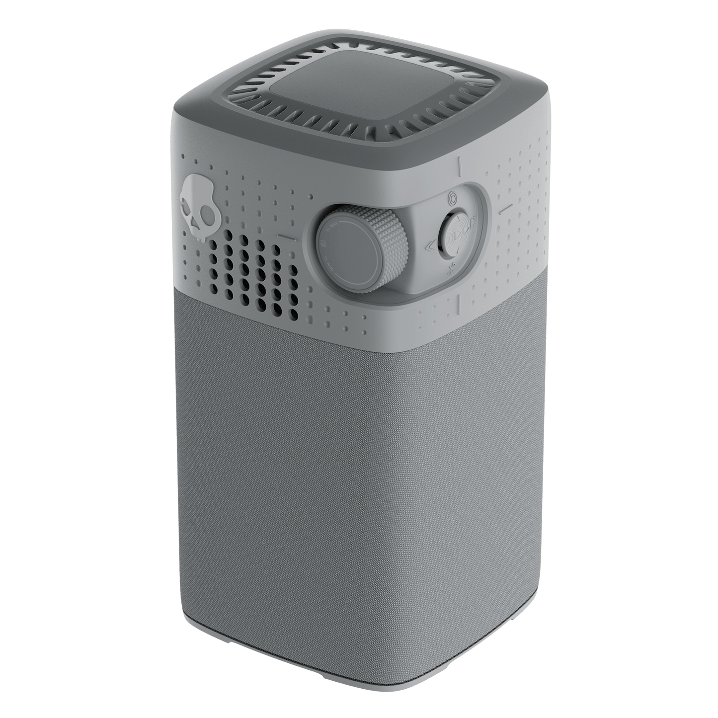 A gray session 900 with a textured lower body, a lighter gray upper section featuring ventilation holes, a dial, and a skull icon, shown on a solid white background. | Cement