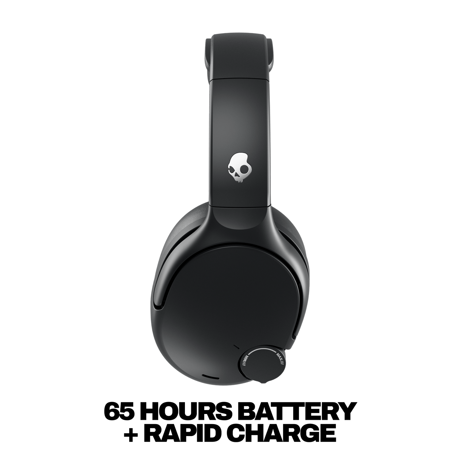 Black Skullcandy Crusher 720 Headphones with a skull logo on a white background | True Black