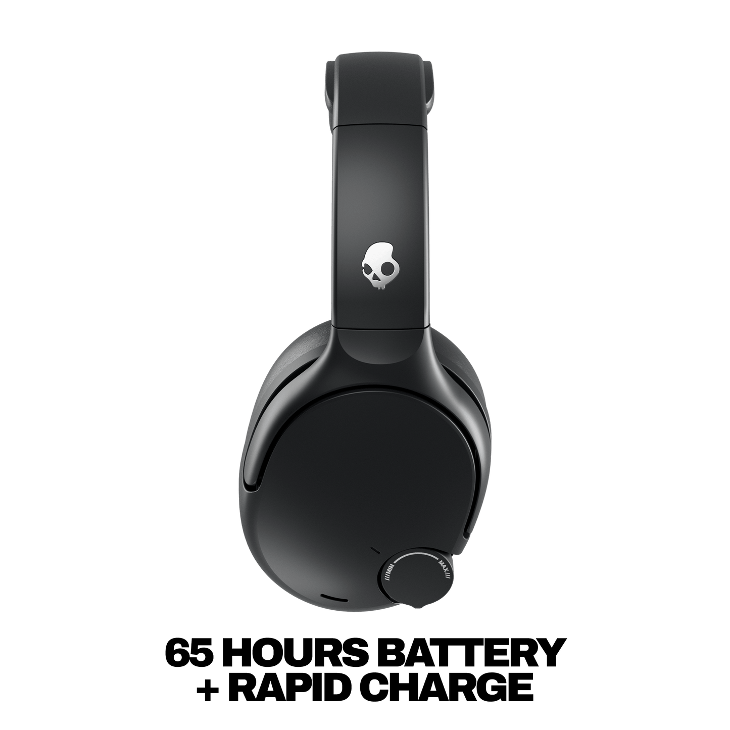 Black Skullcandy Crusher 720 Headphones with a skull logo on a white background | True Black